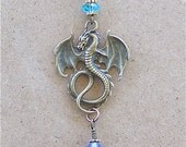 Medieval Dragon Blue Briolette Teardrop Crystal Necklace