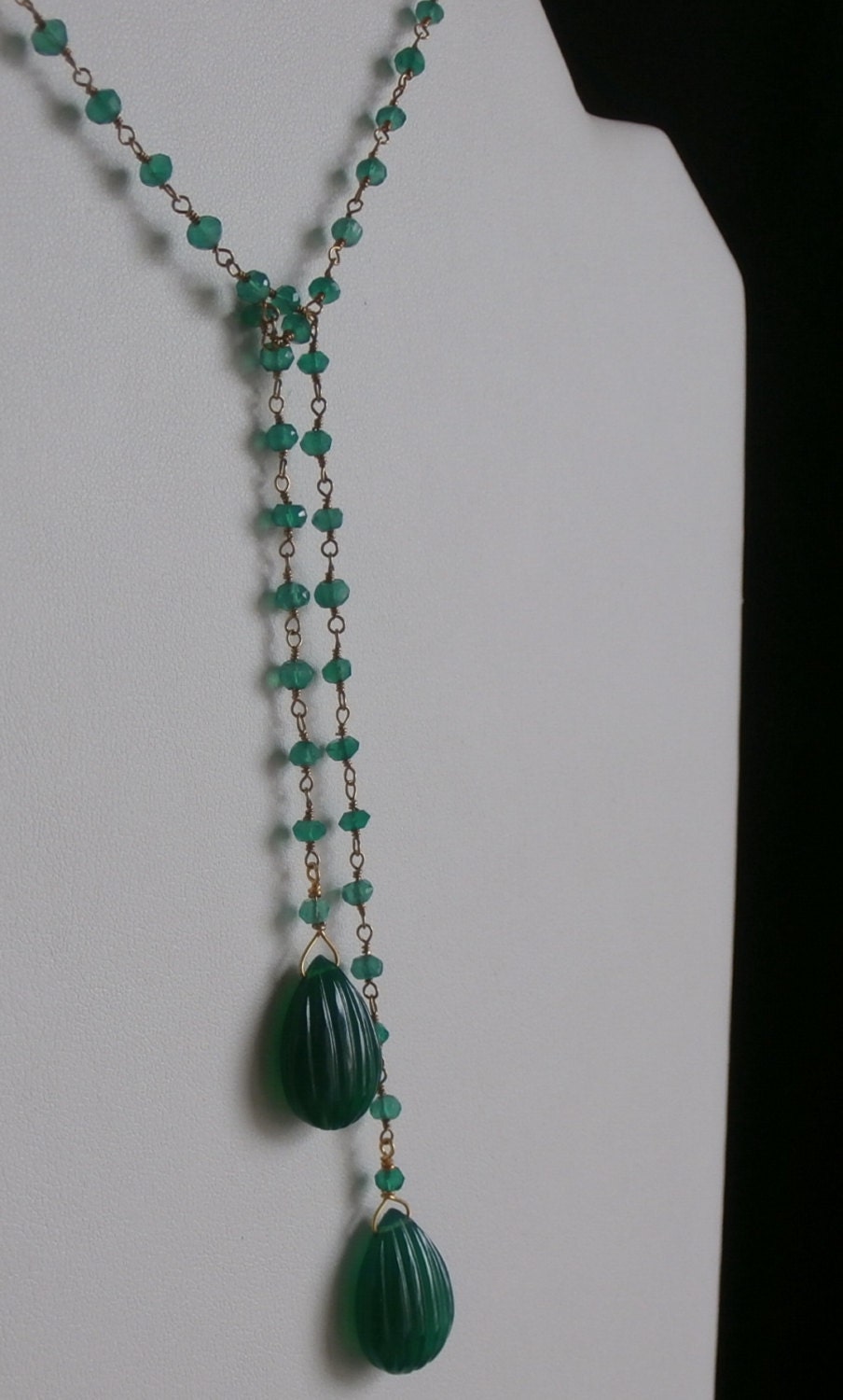 Green Onyx Lariat Necklace - 29" Inches Long