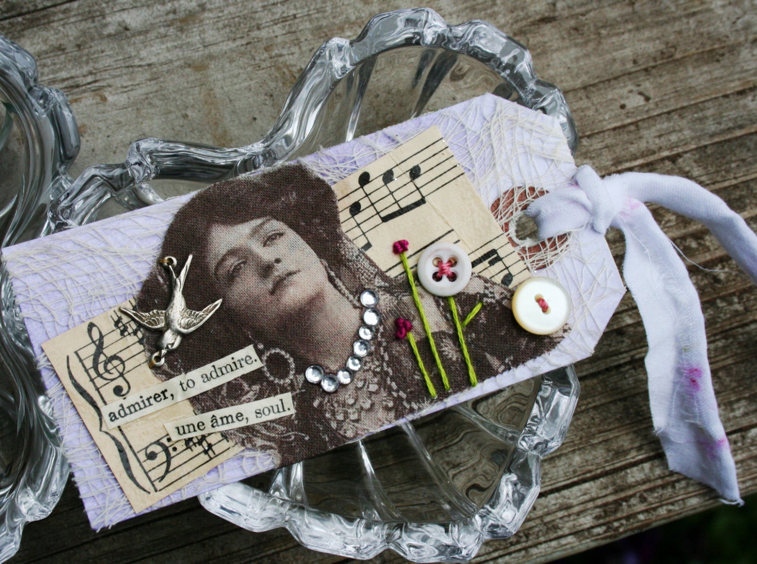 Original Mixed Media Collage Art Tag - Admire Soul