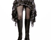 Skirt, Black and Pewter Combo, Ruffles, Cabaret, Silver, Gray, Vaudeville, Steampunk, Wrap, Noir, Gothic, Dance, Dark Fusion Boutique
