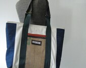 Repurposed Sail Cloth, Burlap and Denim Tote Bag, Diaper Bag, Beach Tote
