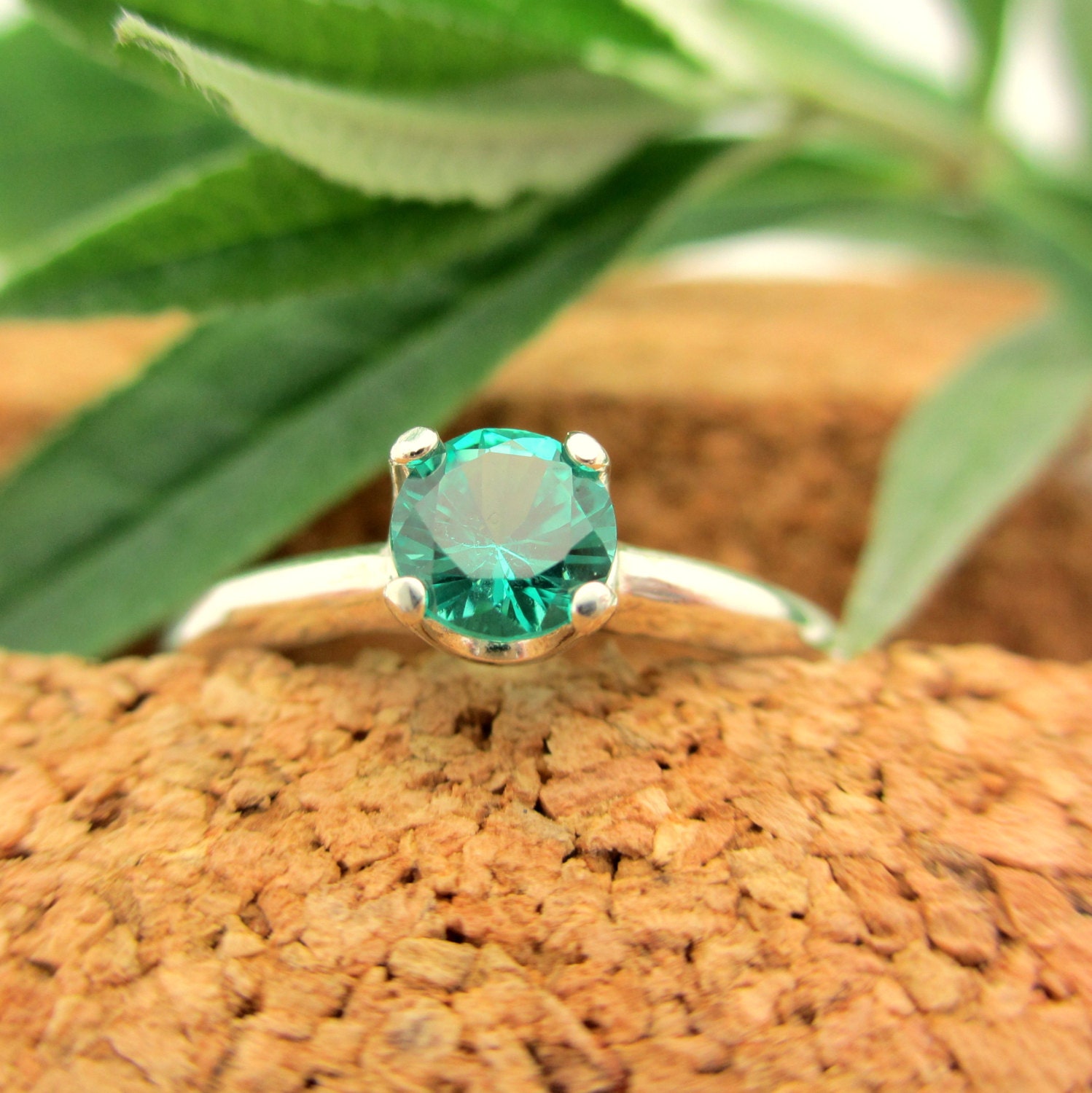 YAG Yittrium Aluminum Garnet Ring in Sterling Silver, Round Faceted Gemstone