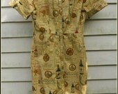 Vintage 1950s Dress Novelty Screen Print Sherry Brandy Bottles Bartender by Quaker Lady Bust 32