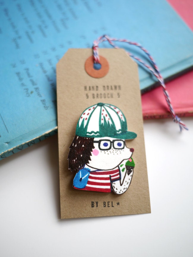 Boy next door- hand drawn brooch