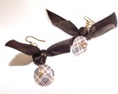Plaid button earrings statement style