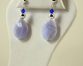 Blue Lace Agate  Post Dangle Earrings -  Birth Stone - Anniversary - Office Fashion -Gemstone - Sterling Silver