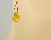 Yellow Cubic Zirconia Earrings - Gold-Filled - Dangle -Briolette