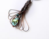 Oxidized Copper Wire Wrapped Chinese Knot and Abalone Shell Pendant Necklace - Wedding Anniversary - Choker