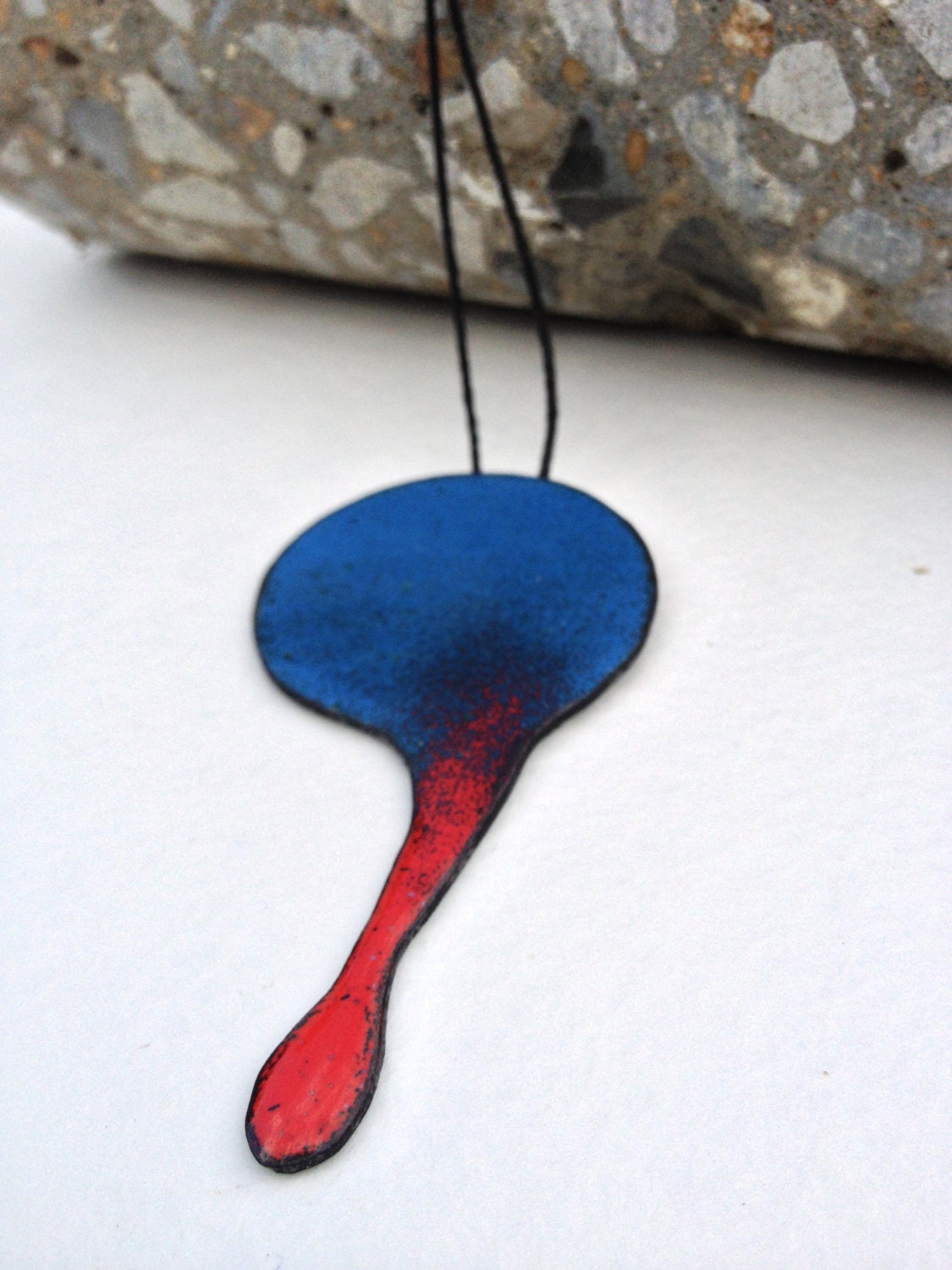 Blue and Red Enameled Copper Drip Necklace