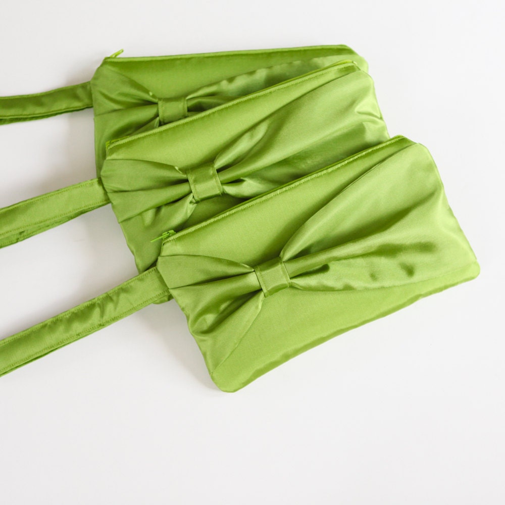 Bridesmaids' Clutches - Set of 3 Bow Clutches in Chartreuse Taffeta