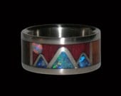 Volcano Titanium Ring with Opal and Sterling Silver