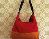 Strawberry red canvas and rust orange vegan suede - huge 4 ways bag - backpack, handbag, cross body, sholder bag