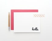 Letterpress 'Holla' Note Cards - Pack of 8, you pick the envelope color
