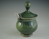 Glossy Green Lidded Ceramic Jar with Spoon