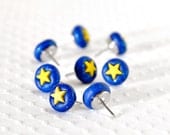 Starry Night Sky Pushpins Home Office Organization in Navy Glitter Polymer Clay. Handmade Gift Set of 8. DIY Home Galaxy.