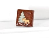 Woodland Moose Wilderness Adventure Statement Ring in Faux Bois Chocolate Brown Polymer Clay