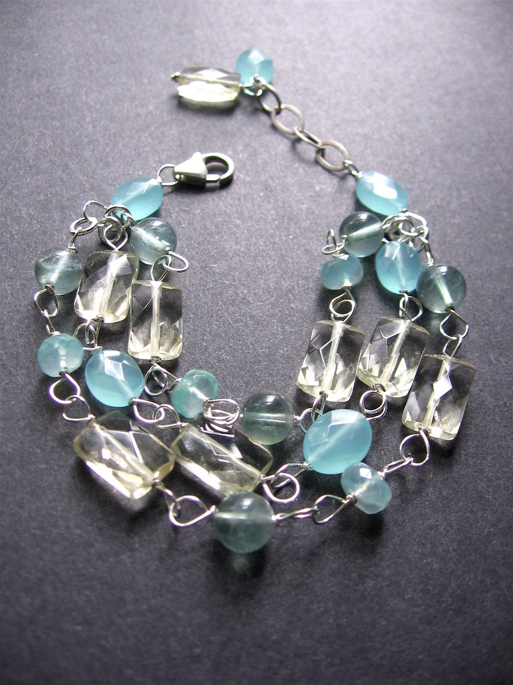 Chalcedony Bracelet. Citrine. Apatite. MultiStone Bracelet. Wire Wrapped Bracelet - Spring Fever