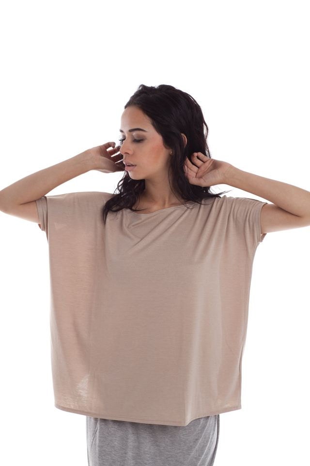 Oversized Beige Shirt - Womens  Fashion Top Soft Blouse