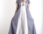 Vintage Gunne Sax Gown . 1960s Maxi Gingham Summer Gown in Blue . BLACK LABEL