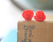 Rose Garden Post Earrings in Cherry Red, Handmade Jewelry, Flowers, Colorful, Small
