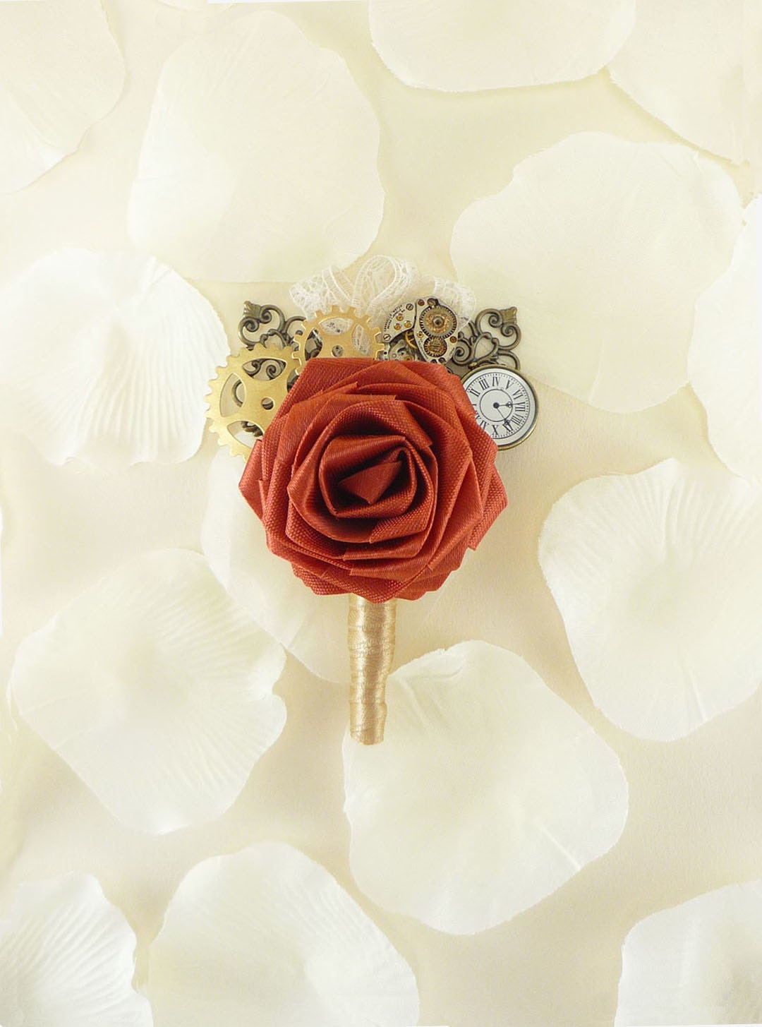 Origami Rose Boutonniere - Steampunk Noir style, Groom boutonniere, Groomsmen boutonniere, Steampunk Wedding, Brown boutonniere