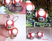 Power up Grow mario brother mushroom dangle earrings red nintendo retro