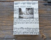 Blank Handmade Journal Coptic Stitch Vintage Sheet Music and Photo of House Notebook Diary