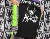 The Adicts Reconstructed T Shirt Skirt with Pockets Neon Green Black and White Stripes Size S M