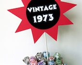 40th Birthday - Vintage 1973 Cake Topper Decoration, Candy Pick, Red, White, Black Il_170x135