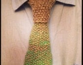 Men's hand knit necktie multi color with green  / fashion forward wool blend /handmade in Brooklyn