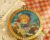 Vintage Japan Ayumi Uyama Pose Doll 3D Necklace Pendant Blue Lady