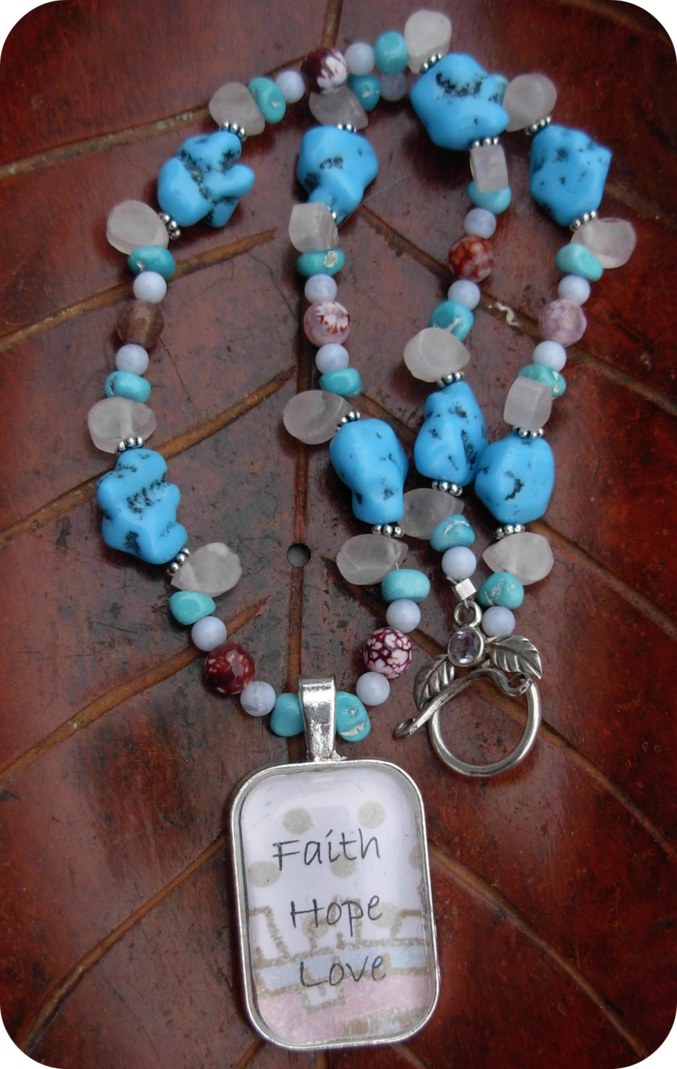 Faith Hope Love Christian Scripture inspiried Turquoise necklace