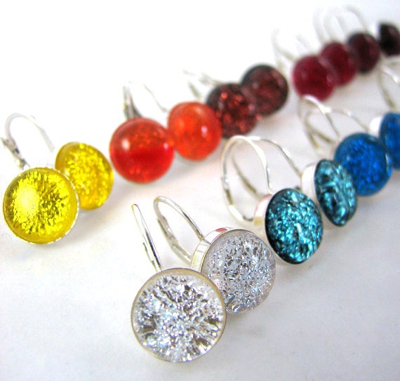Dichroic Earrings - Sterling Silver Leverback Earrings - Silver Frost - Ready to Ship