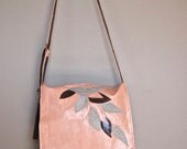 cascade of leaves on salmon repurposed leather messenger bag