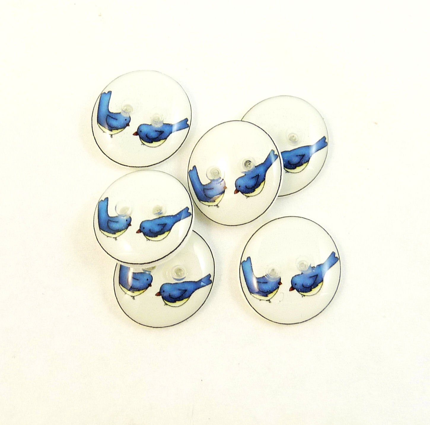 6 SMALL  Handmade Bluebird Sewing or Scrapbooking Buttons