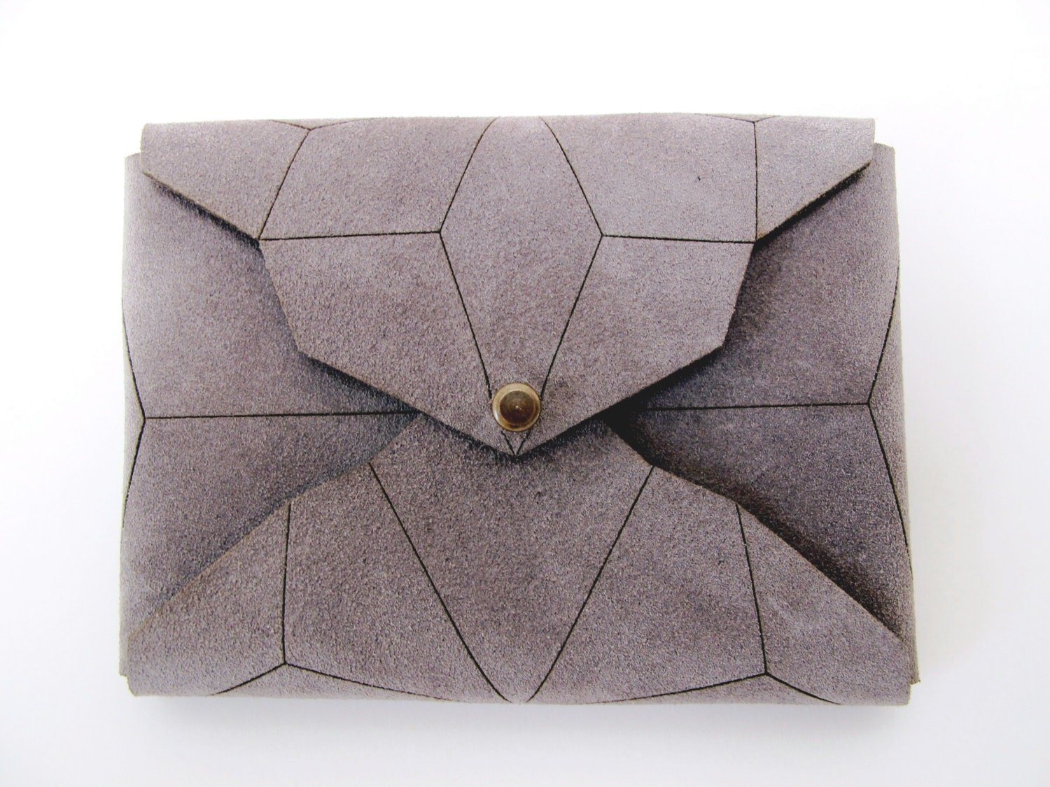 geometric leather cardholder, lasercut stonegrey suede