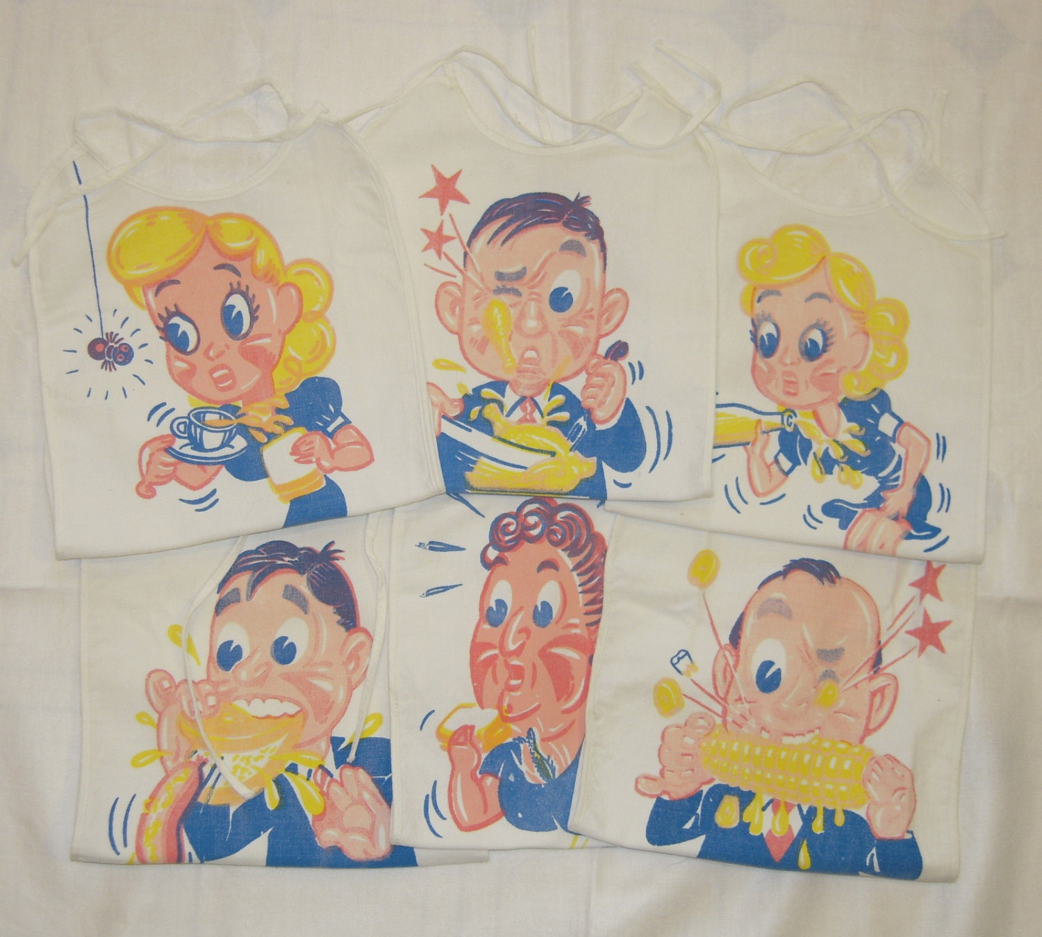 Vintage 1940s BBQ Bibs Hazards of Eating Poke Out Your Eye in Box
