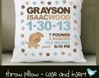 Birth announcement new baby gift adorable puppy throw pillow