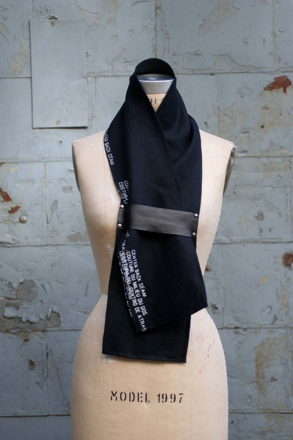 Studio SALE Men's Black Scarf/Women's Scarves/Black Linen Scarf/ Edgy Scarves/Text scarf/ Spring Summer Scarves