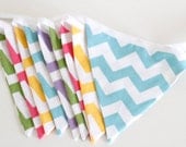 Pastel Chevron Fabric Banner party bunting, bedroom or playroom decor, home decor, lavender, aqua, yellow, green, and pink