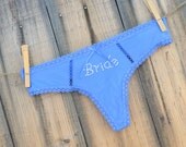 BRIDE something blue with Rhinestone Bridal Panties - Bride G-String - Bling underwear Size Large - Ships in 24hrs