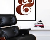 Poster ampersand typography print retro graphic design kitchen art office nursery art mid century modern - Ampersand - Wood 50 x  70