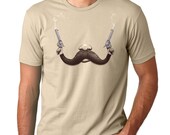 Mens Mustache and Guns T-Shirt, Cool Funny Tee, Indie, Punk, Available in S M L XL XXL