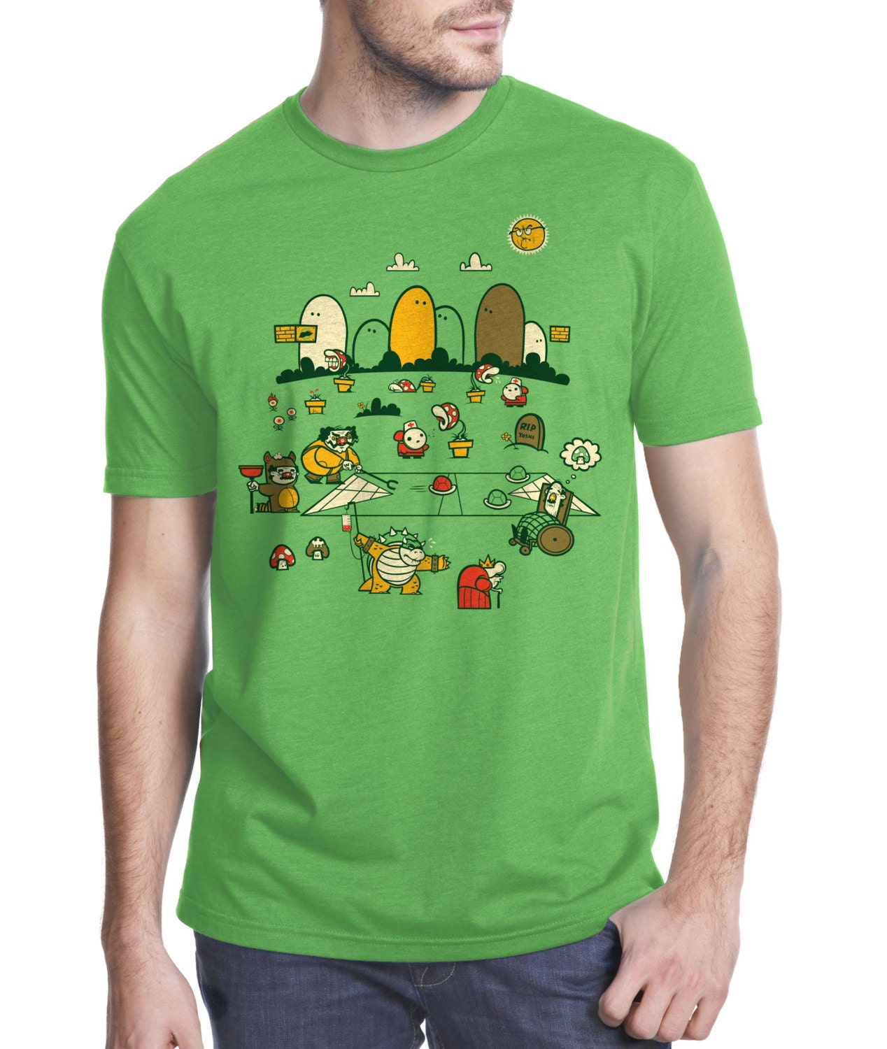Geekery, Nintendo, Mario Bros T-Shirt, Game Over, Video games, American Apparel, Grass, Available S M L XL XXL