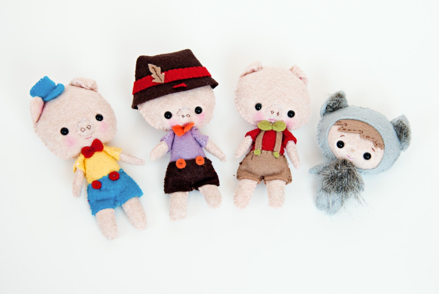 Dottie Doo Littles Classic fairy tale play set, 4 inch dolls, felt, art, dollhouse, miniature,  toy, 3 LIttle Pigs, interactive play