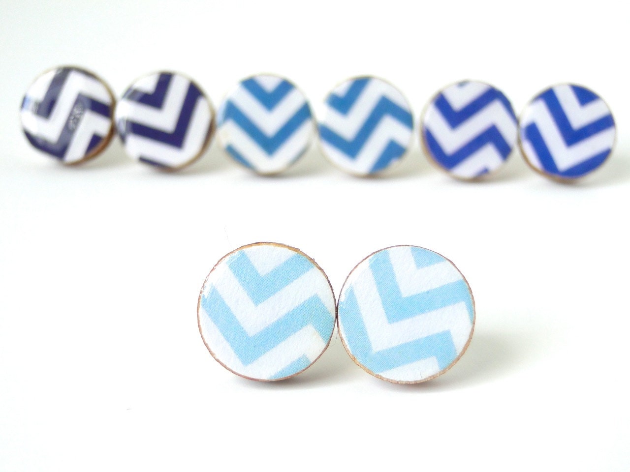 Blue Chevron Earrings - Geometric Jewelry - Robin Blue - Wood Earrings - Made to Order - Gift Under 10  Stud Earrings - Zig Zag
