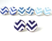 Navy Chevron Earrings - Geometric Jewelry - Wood Earrings - Made to Order - Gift Under 10 - Navy Stud Earrings - Zig Zag