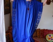 Caftan Maxi Dress Vintage Blue Daisy Lace Oversized Festival Caftan Maxi Dress  (one size)