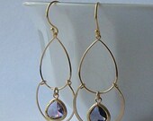 Gold and Amethyst Crystal Chandelier Earrings, Amethyst Purple Crystal Chandelier