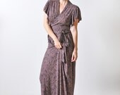 Maxi Evening Dress, Wrap,  Vacation Dress, Bohemian Bridesmaid Dress,  Brown Print